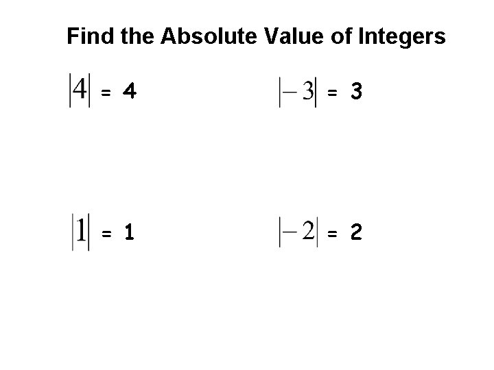 Find the Absolute Value of Integers = 4 = 3 = 1 = 2