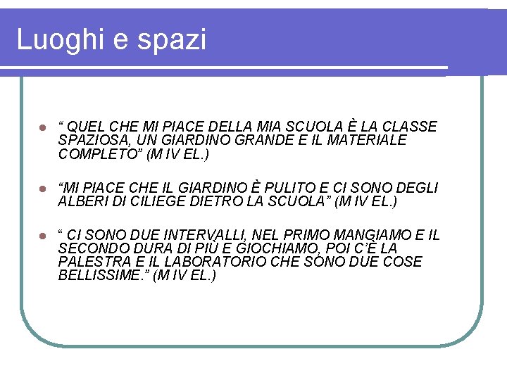 Luoghi e spazi l “ QUEL CHE MI PIACE DELLA MIA SCUOLA È LA