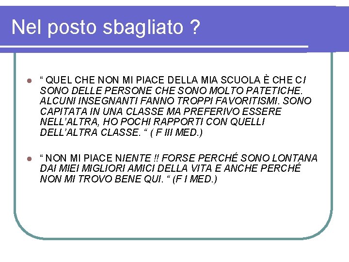 Nel posto sbagliato ? l “ QUEL CHE NON MI PIACE DELLA MIA SCUOLA