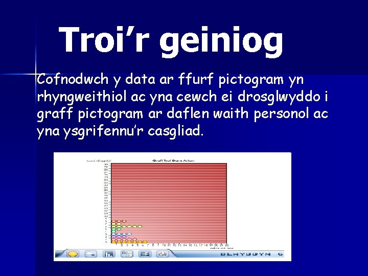 Troi’r geiniog Cofnodwch y data ar ffurf pictogram yn rhyngweithiol ac yna cewch ei