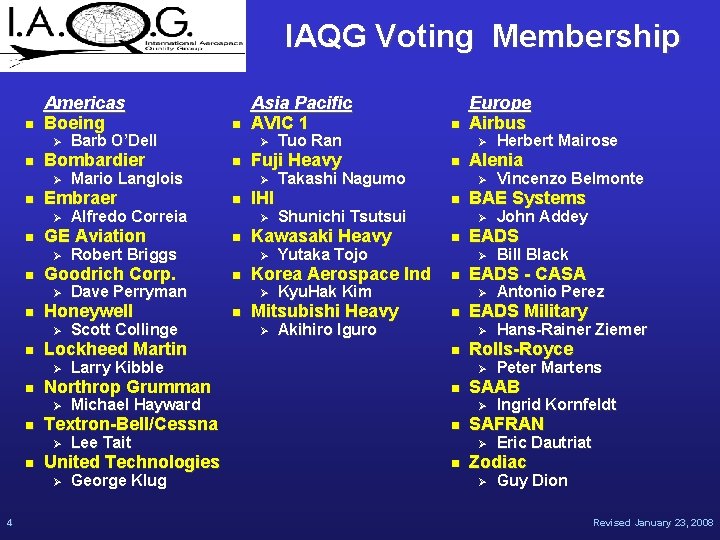 IAQG Voting Membership n Americas Boeing Ø n n n Lockheed Martin Ø n