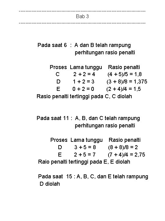 ---------------------------------------Bab 3 --------------------------------------- Pada saat 6 : A dan B telah rampung perhitungan rasio