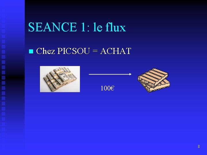 SEANCE 1: le flux n Chez PICSOU = ACHAT 100€ 8 