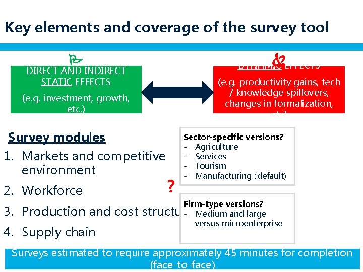 Key elements and coverage of the survey tool DYNAMIC EFFECTS DIRECT AND INDIRECT STATIC