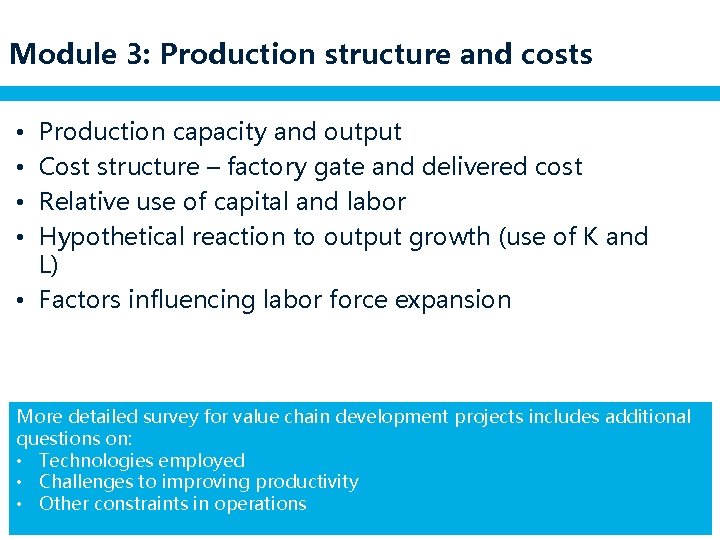 Module 3: Production structure and costs Production capacity and output Cost structure – factory