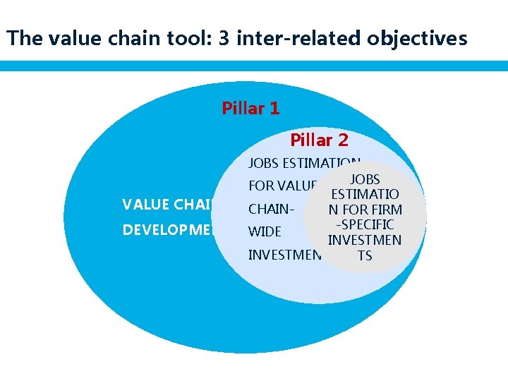 The value chain tool: 3 inter-related objectives Pillar 1 Pillar 2 VALUE CHAIN DEVELOPMENT