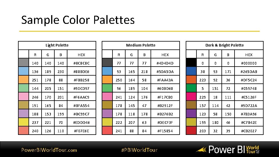 Sample Color Palettes Light Palette Medium Palette Dark & Bright Palette R G B