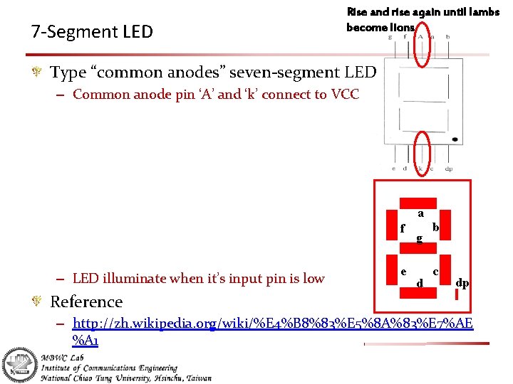 7 -Segment LED Rise and rise again until lambs become lions Type “common anodes”