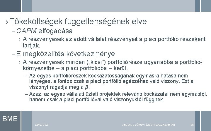 › Tőkeköltségek függetlenségének elve – CAPM elfogadása › A részvényesek az adott vállalat részvényeit