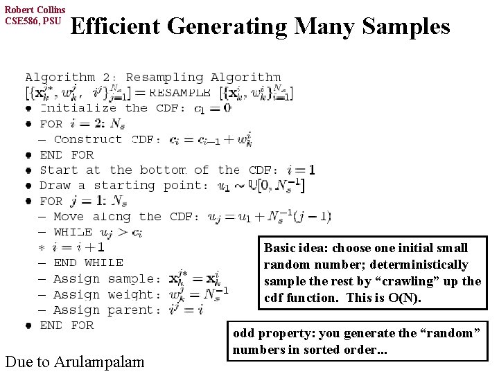 Robert Collins CSE 586, PSU Efficient Generating Many Samples Basic idea: choose one initial