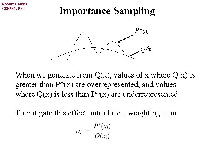 Robert Collins CSE 586, PSU Importance Sampling P*(x) Q(x) When we generate from Q(x),