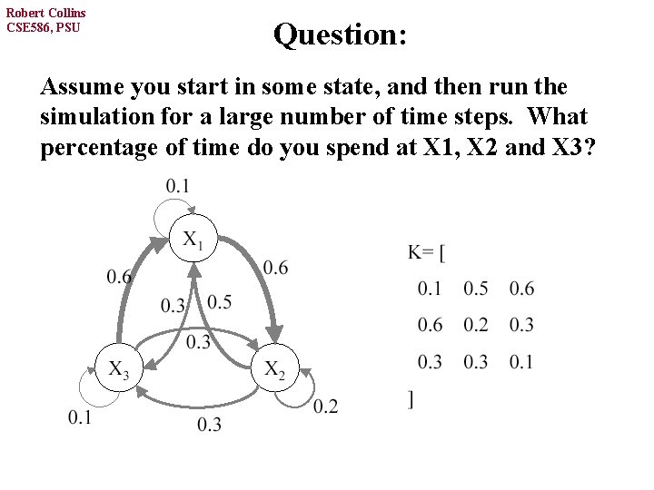 Robert Collins CSE 586, PSU Question: Assume you start in some state, and then