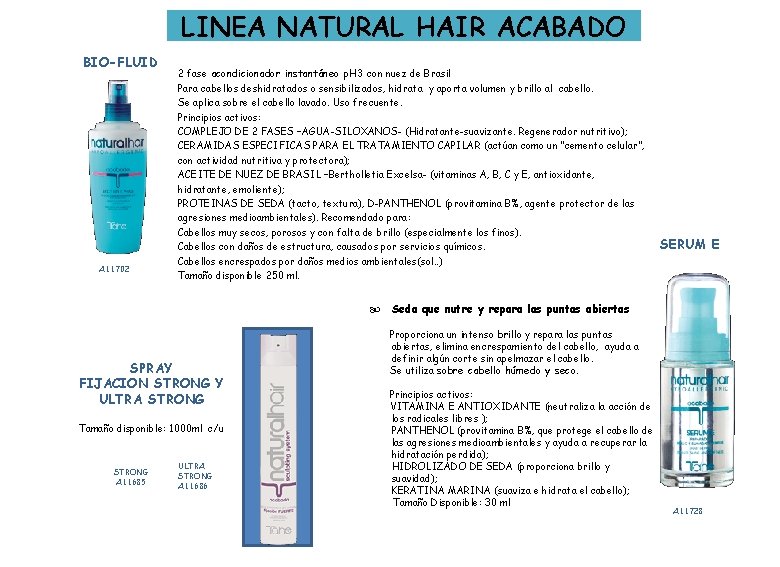 LINEA NATURAL HAIR ACABADO BIO-FLUID A 11702 2 fase acondicionador instantáneo p. H 3