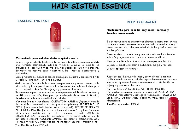 HAIR SISTEM ESSENCE INSTANT DEEP TRATAMENT Tratamiento para cabellos muy secos, porosos y dañados