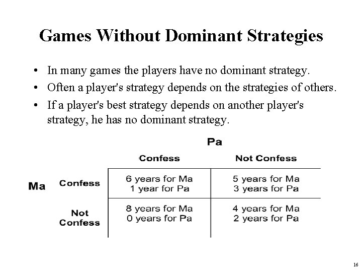 Games Without Dominant Strategies • In many games the players have no dominant strategy.