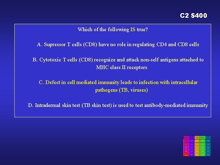 C 2 $400 Which of the following IS true? A. Supressor T cells (CD