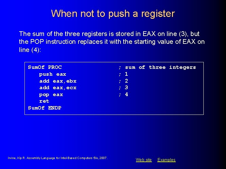 When not to push a register The sum of the three registers is stored When not to push a register The sum of the three registers is stored