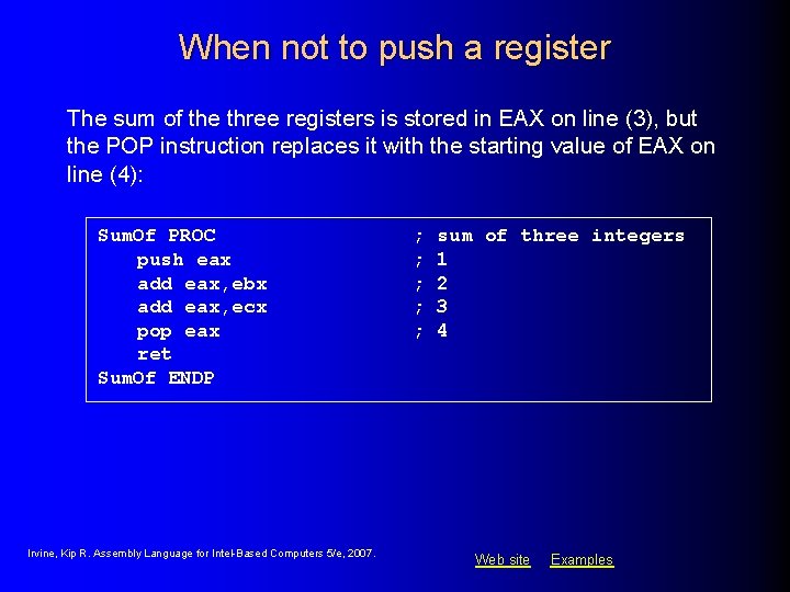 When not to push a register The sum of the three registers is stored