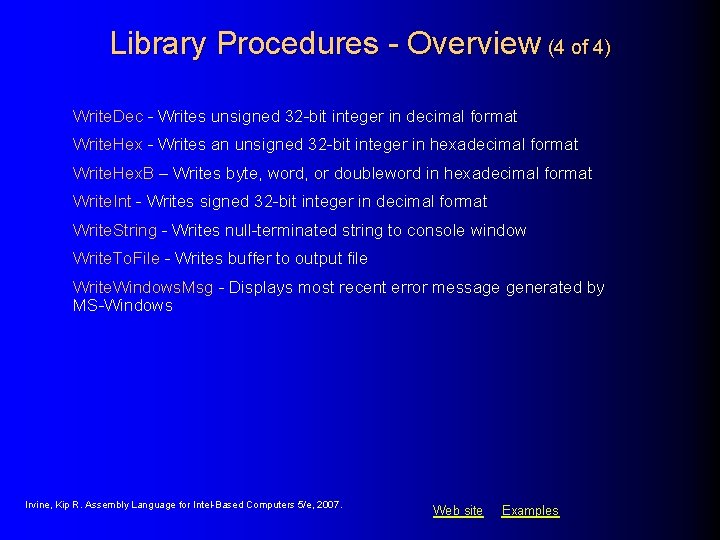 Library Procedures - Overview (4 of 4) Write. Dec - Writes unsigned 32 -bit Library Procedures - Overview (4 of 4) Write. Dec - Writes unsigned 32 -bit