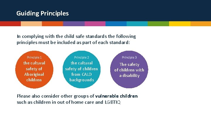 Guiding Principles In complying with the child safe standards the following principles must be