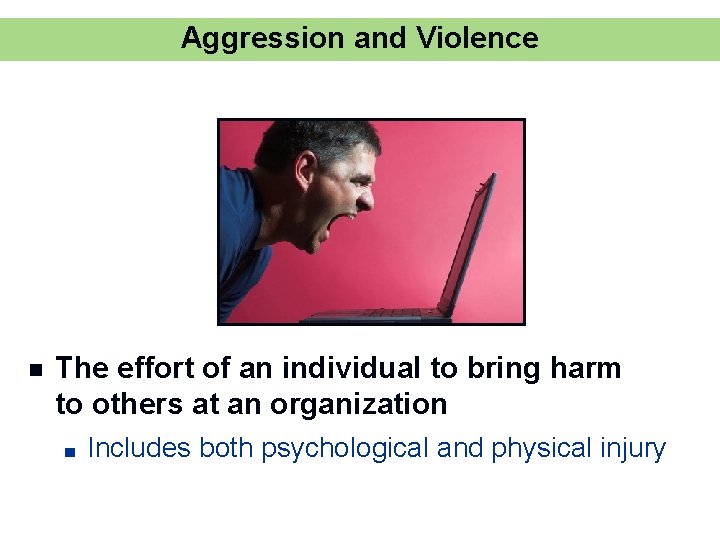 Aggression and Violence n The effort of an individual to bring harm to others