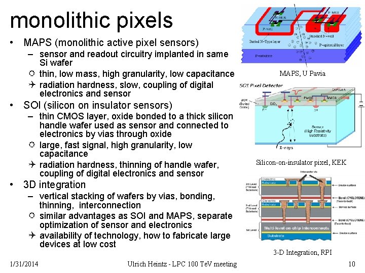 monolithic pixels • MAPS (monolithic active pixel sensors) – sensor and readout circuitry implanted