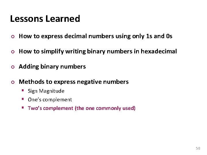 Carnegie Mellon Lessons Learned ¢ How to express decimal numbers using only 1 s