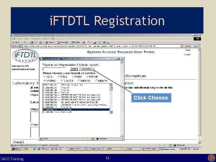 i. FTDTL Registration Click Choose SACO Training 11 