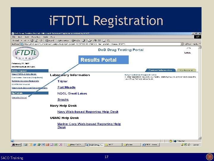 i. FTDTL Registration Results Portal SACO Training 17 