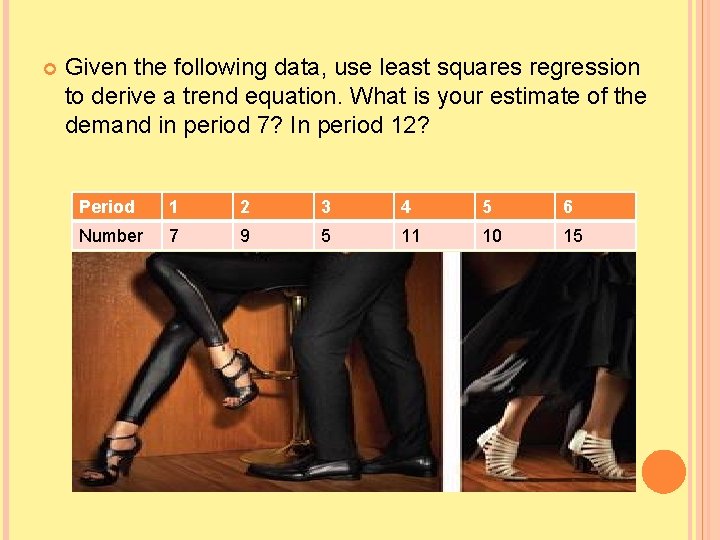  Given the following data, use least squares regression to derive a trend equation.