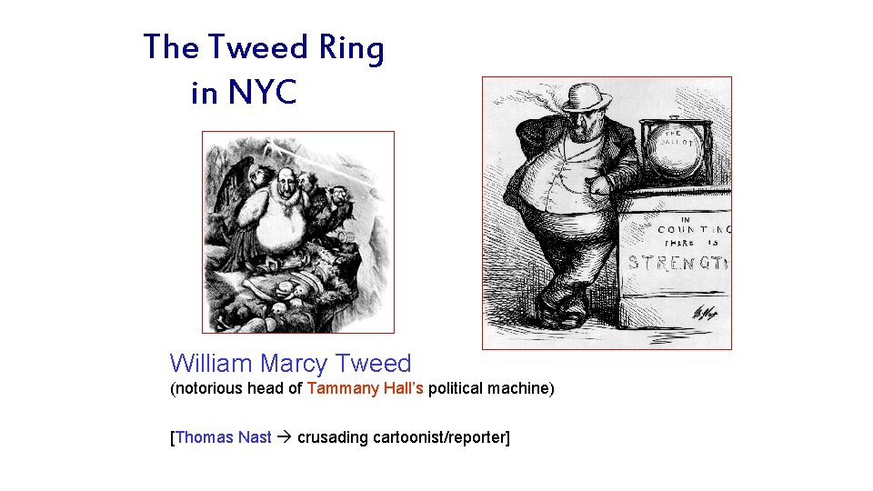 The Tweed Ring in NYC William Marcy Tweed (notorious head of Tammany Hall’s political