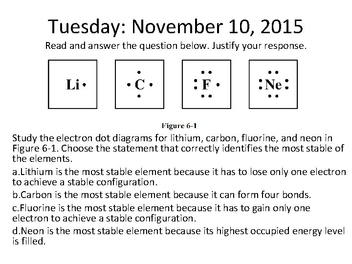 Tuesday: November 10, 2015 Read answer the question below. Justify your response. Study the