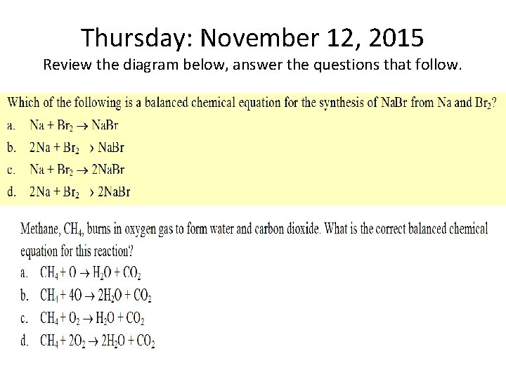 Thursday: November 12, 2015 Review the diagram below, answer the questions that follow. 