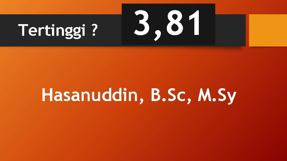 Tertinggi ? 3, 81 Hasanuddin, B. Sc, M. Sy 