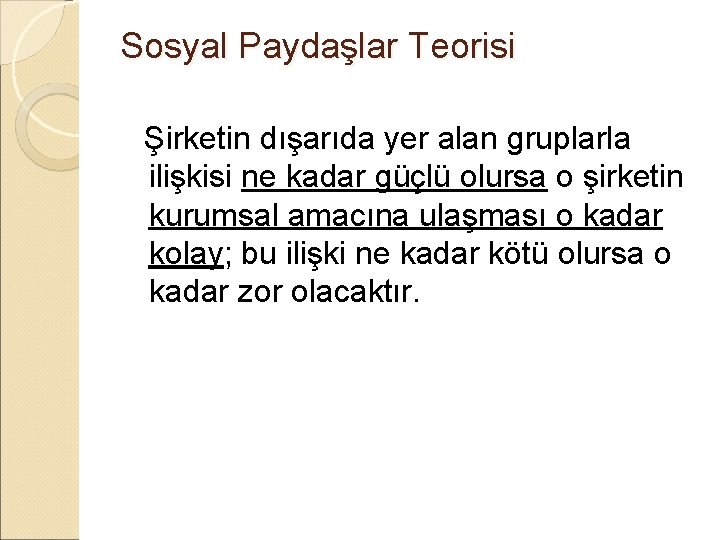 Sosyal Paydaşlar Teorisi Şirketin dışarıda yer alan gruplarla ilişkisi ne kadar güçlü olursa o