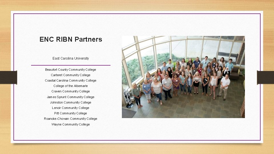 ENC RIBN Partners East Carolina University Beaufort County Community College Carteret Community College Coastal