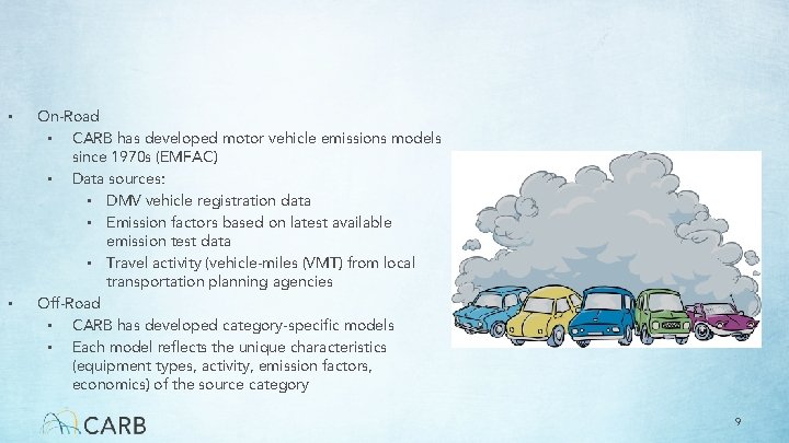  • • On-Road • CARB has developed motor vehicle emissions models since 1970