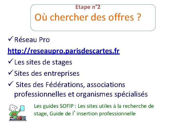 Etape n° 2 Où cher des offres ? ü Réseau Pro http: //reseaupro. parisdescartes.