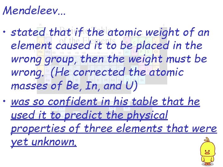 Mendeleev. . . • stated that if the atomic weight of an element caused