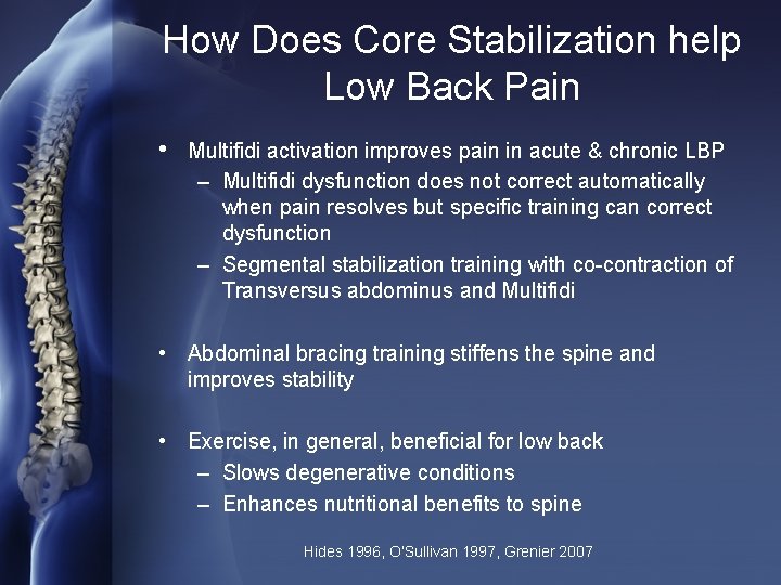 How Does Core Stabilization help Low Back Pain • Multifidi activation improves pain in