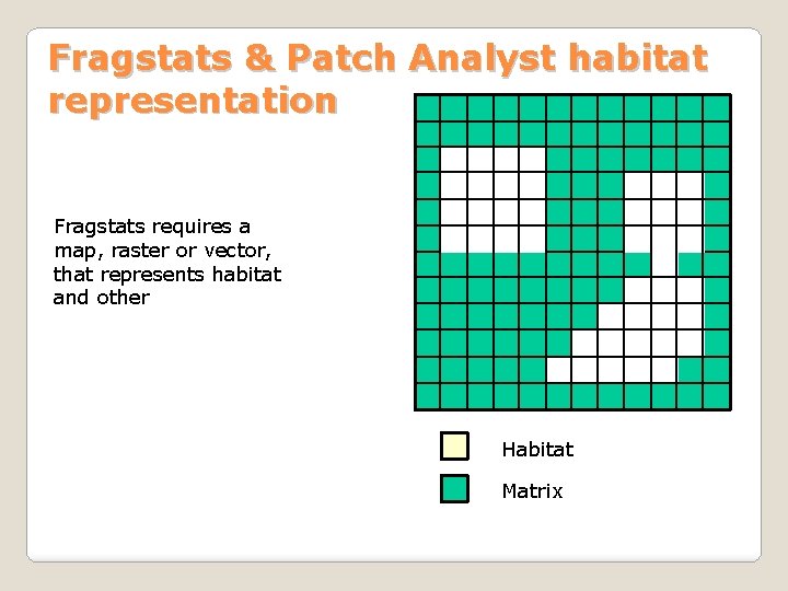Fragstats & Patch Analyst habitat representation Fragstats requires a map, raster or vector, that
