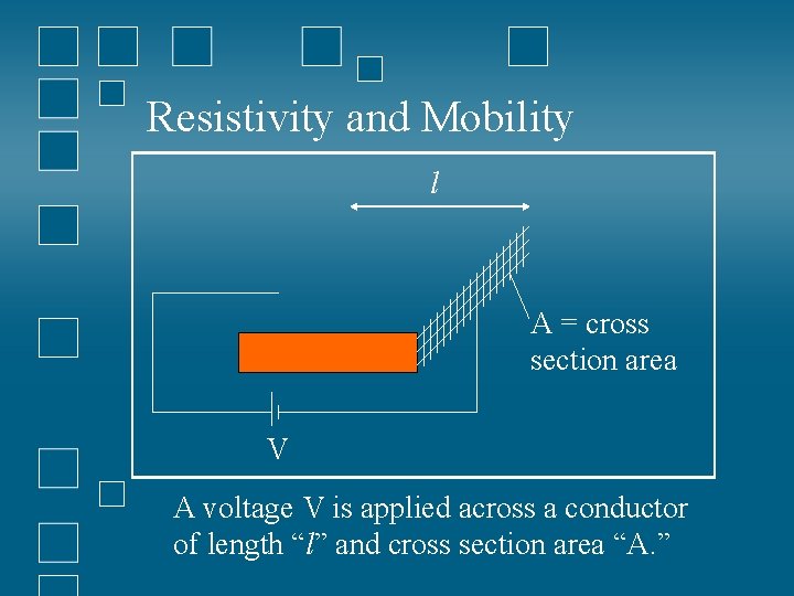 Resistivity and Mobility l A = cross section area V A voltage V is
