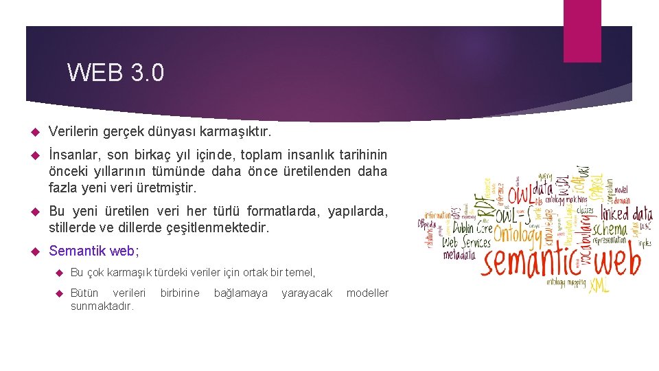 WEB 3. 0 Verilerin gerçek dünyası karmaşıktır. İnsanlar, son birkaç yıl içinde, toplam insanlık