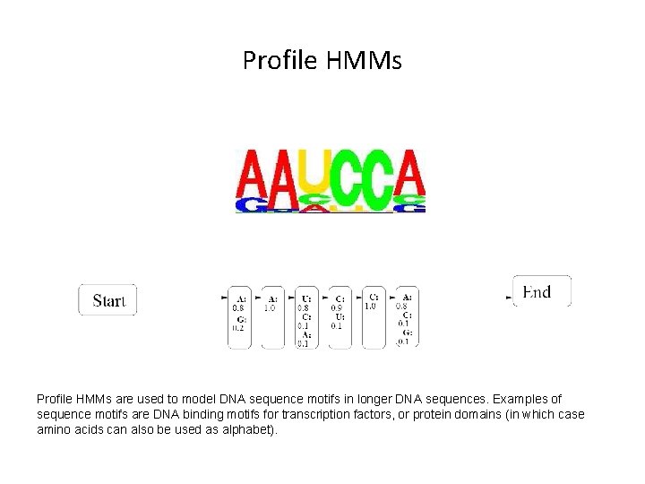 Profile HMMs are used to model DNA sequence motifs in longer DNA sequences. Examples