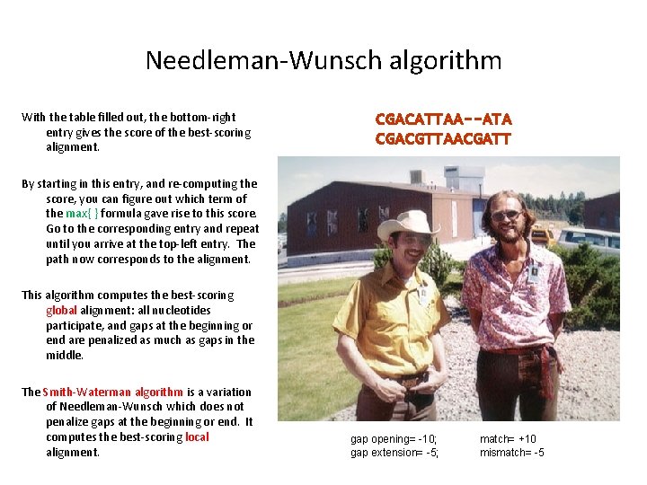 Needleman-Wunsch algorithm With the table filled out, the bottom-right entry gives the score of