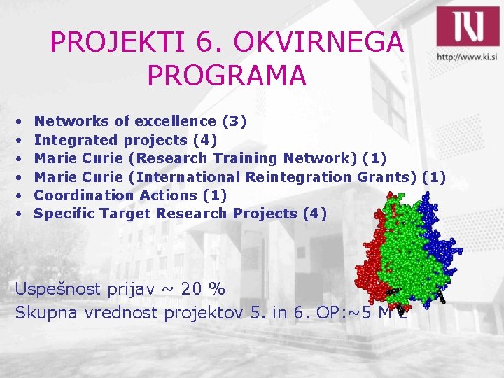 PROJEKTI 6. OKVIRNEGA PROGRAMA • • • Networks of excellence (3) Integrated projects (4)