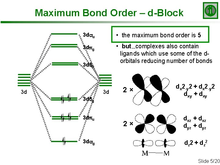 Maximum Bond Order – d-Block 3 dsu • the maximum bond order is 5