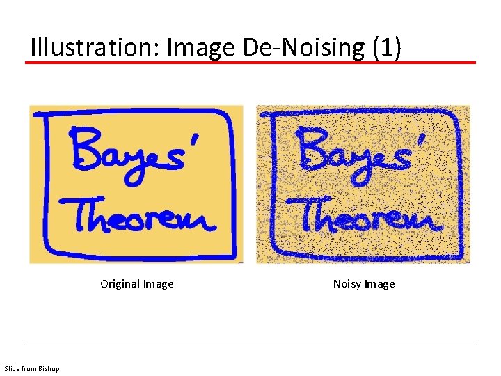 Illustration: Image De-Noising (1) Original Image Slide from Bishop Noisy Image 