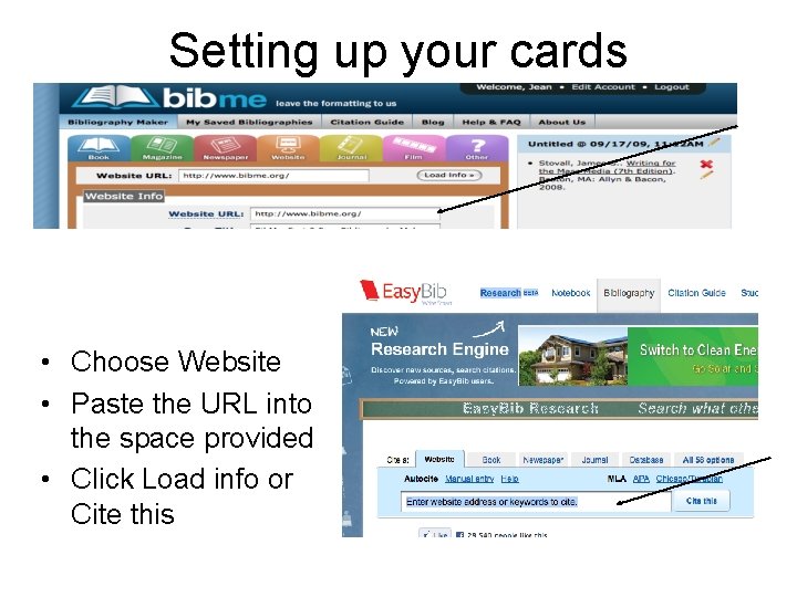 Setting up your cards • Choose Website • Paste the URL into the space