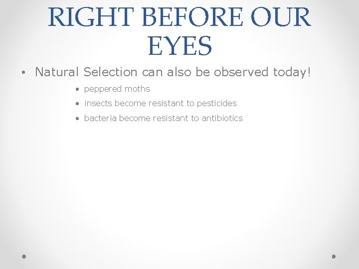 RIGHT BEFORE OUR EYES • Natural Selection can also be observed today! · peppered